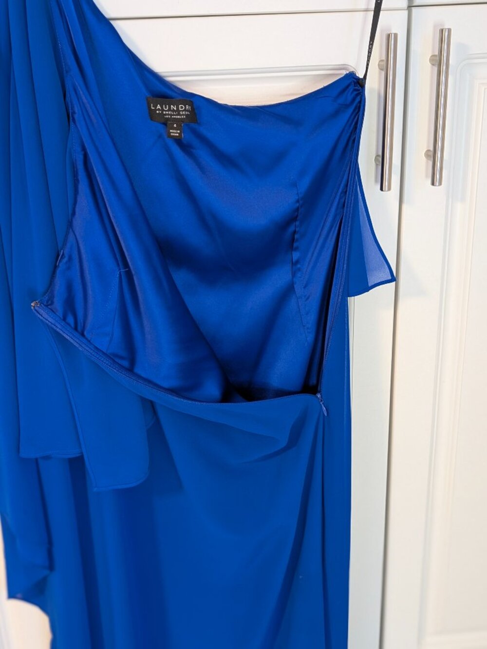Laundry One Shoulder Cape Gown Royal Blue Chiffon Formal Dress 4 Gala NWOT - Picture 9 of 15